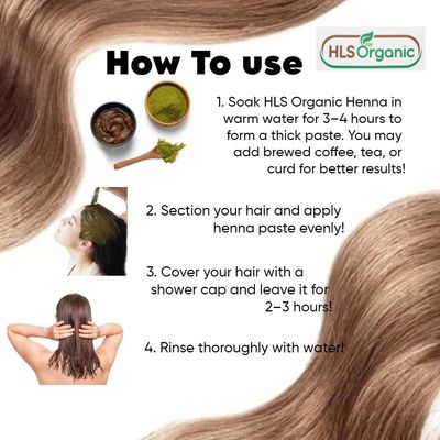 HLS Henna Powder (Lawsonia Inermis) for Natural Orange-Red Hair Color Certified Organic 227 Gms 0.5 LB 8 Oz, No Chemicals or Additives, For Hair