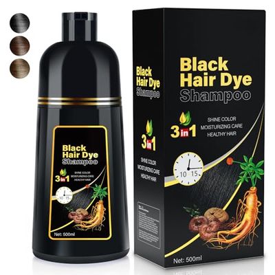 JIESSIA 3 IN 1 Hair Color Shampoo Dye For Women Men Natural Herbal Plant Semi Permanent Grey Hair Cover Treated, 16.9 Fl Oz, Black