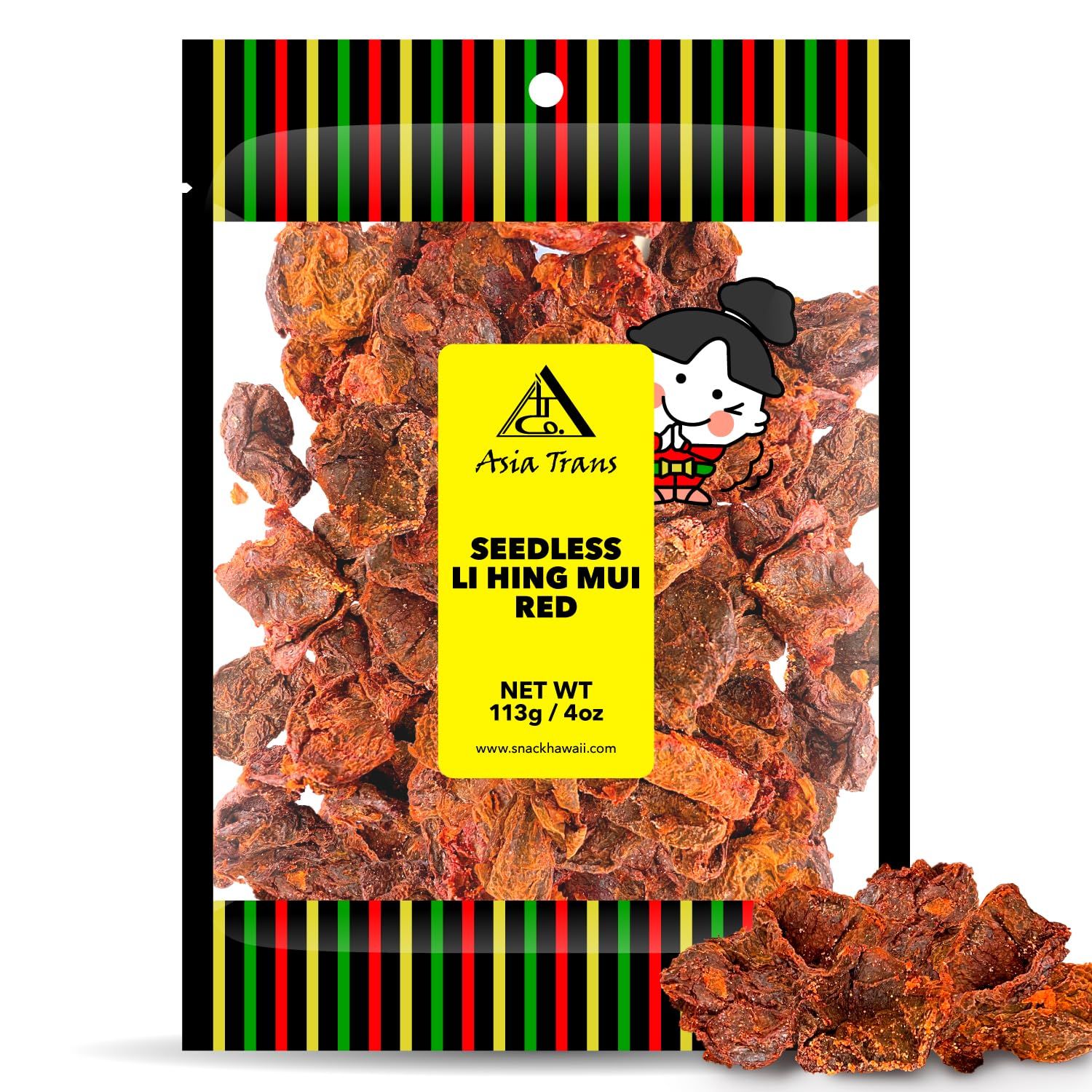 Asia Trans Seedless Red Li Hing Mui Crack Seed Plums Hawaiian Favorite Sweet, Sour, Salty Dried Asian Plum Candy