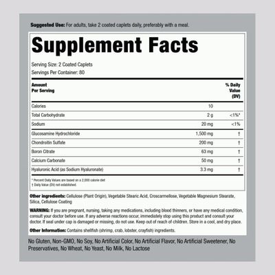 Piping Rock Glucosamine Chondroitin 160 Caplets with Hyaluronic Acid Supplement for Women and Men Advanced Formula Non-GMO, Gluten Free