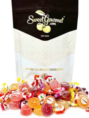 SweetGourmet Original Bonelle Fruit Jellies Bulk Wrapped Orange, Lemon, Strawberry, Cherry 1 Pound