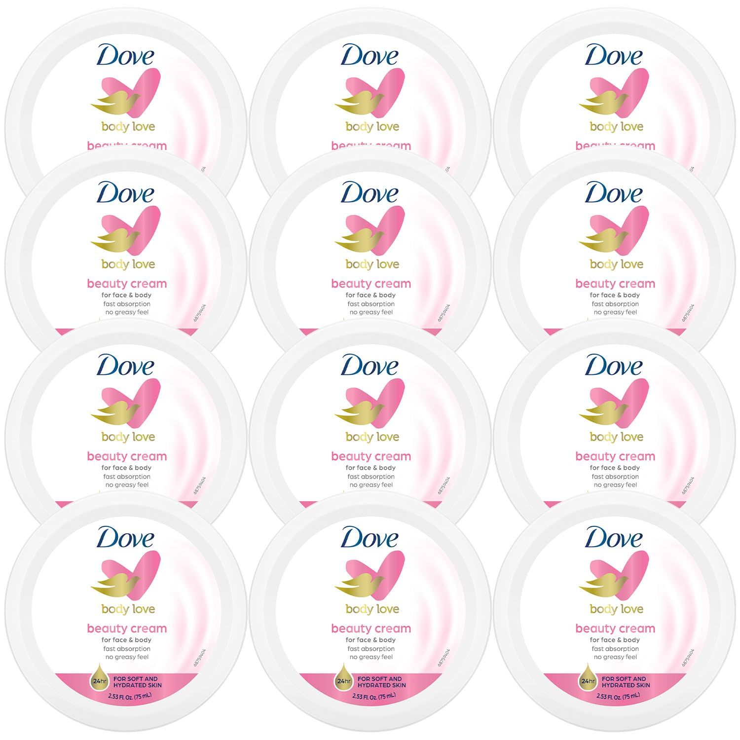 Dove Lotion, Beauty Cream - Light, Fast-Absorbing Face and Body Cream for Normal to Dry Skin, 24-Hour Moisture, Travel Size, 2.53 Fl Oz (Pack of 12)