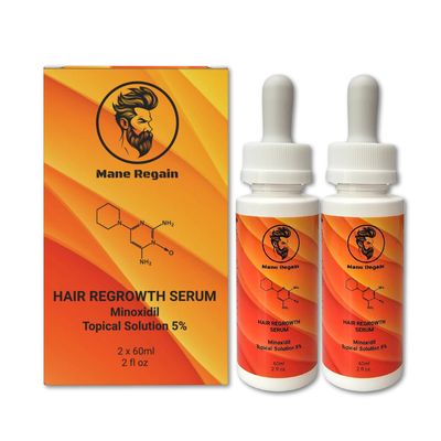 Mane Regain - Minoxidil Topical Solution USP 5, Extra Strength Hair Regrowth Treatment for Men, 2 Month Supply, Unscented, 4 Fl Oz (2 Pack)
