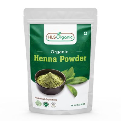 HLS Henna Powder (Lawsonia Inermis) for Natural Orange-Red Hair Color Certified Organic 227 Gms 0.5 LB 8 Oz, No Chemicals or Additives, For Hair