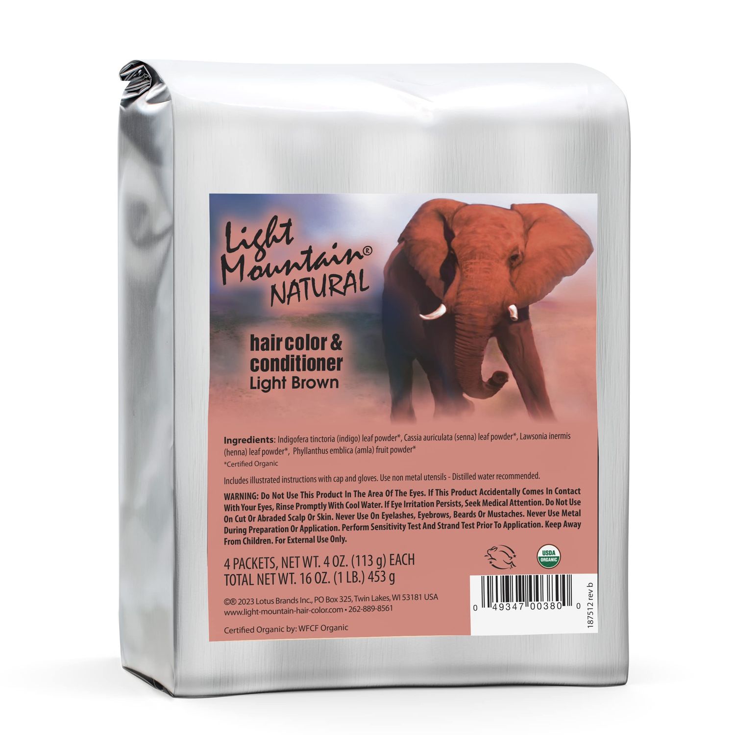 Light Mountain Light Brown Hair Dye for MenWomen, Organic Henna Leaf Powder and Botanicals, Chemical-Free Semi-Permanent Hair Color, 16 Oz
