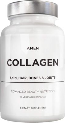 Amen Multi Collagen Peptides Capsules with Hyaluronic Acid and Vitamin C - 5 Types of Collagen Protein Type I, II, III, V, X - Grass Fed Hydrolyzed - 18 Amino Acids - Collagen Supplement - 90 Pills