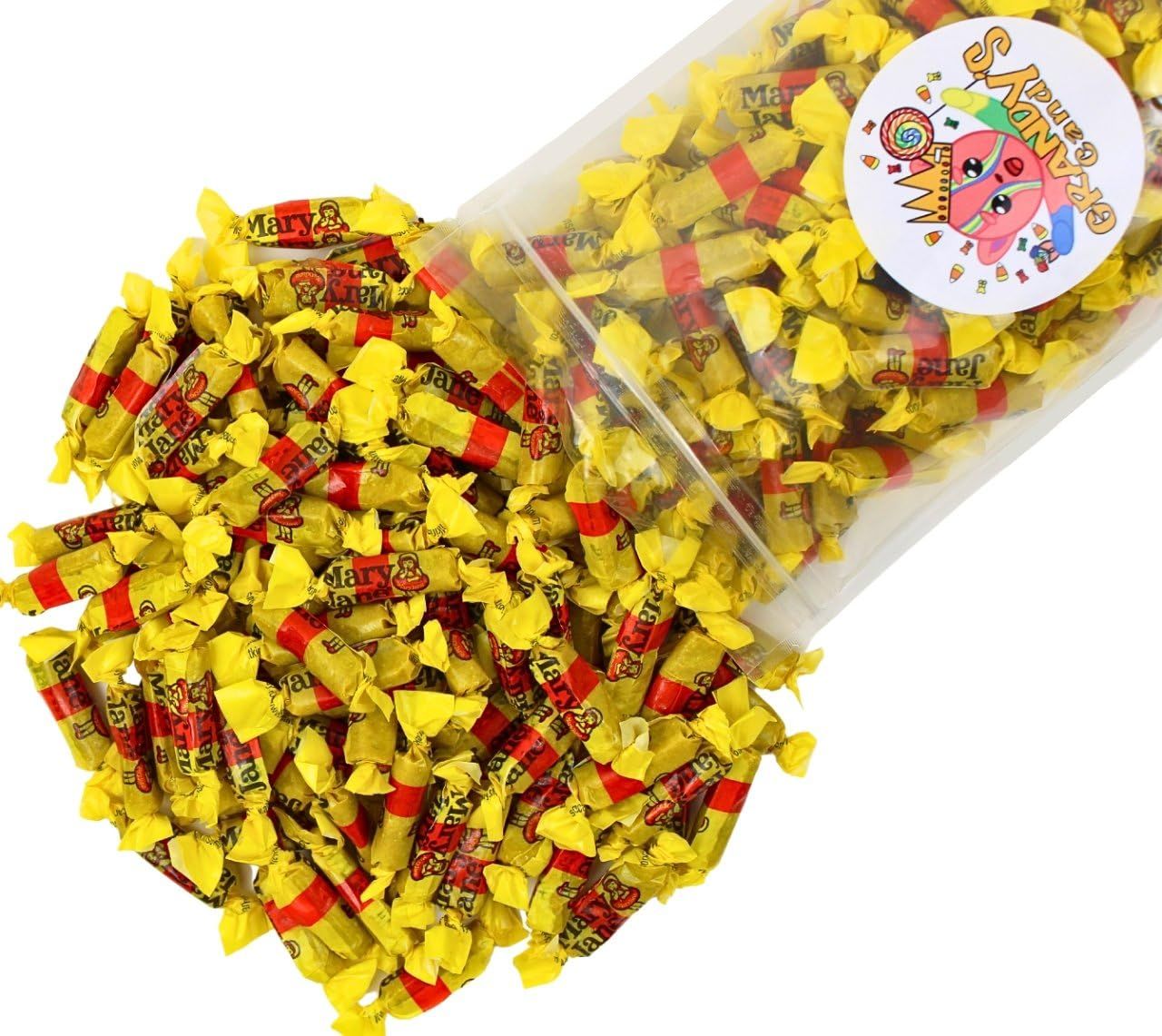 Grandys Candys Old Fashioned Mary Jane Taffy Candy -Bulk- Individually Wrapped (1 Pound)