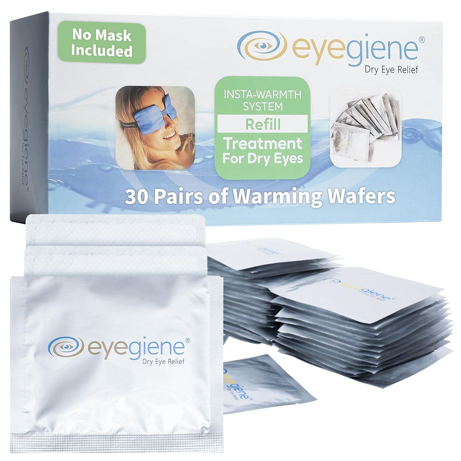 EyeGiene Refill - Insta-Warming Wafers for Self Heating Eye Mask - Warm Compress for Eyes, Multi-Use Heat Treatment for Dryness, Styes, Blepharitis, Portable Heated Eye Mask for Dry Eyes, 30 Pairs