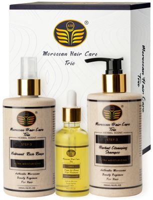 AIH 3 Sets Moroccan Oil Hair Products - Argan Oil Blend Herbal Cleansing Shampoo and Nutrient-Rich Rinse - Cleanses, Nourishes and Revitalizes for Healthier, Shinier Hair - Dermatologist Approved