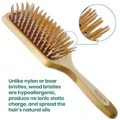 Giorgio Eco Friendly Wooden Bristle Hairbrush - Large Detangling Brush and Hair Growth Brush for Thick or Long Hair - Paddle Hair Brush Made with Anti Static Beechwood, Silicone Massage Cushion
