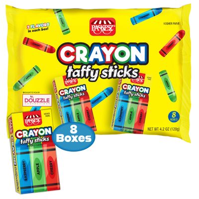 DOUzzle Edible Crayon Taffy Sticks for Marines Back To School (8 Count, Pack of 1) Individually Wrapped Candies, Birthday Party Favors, Goodie Bags Stuffers, Pinata Filler - Kosher Parve