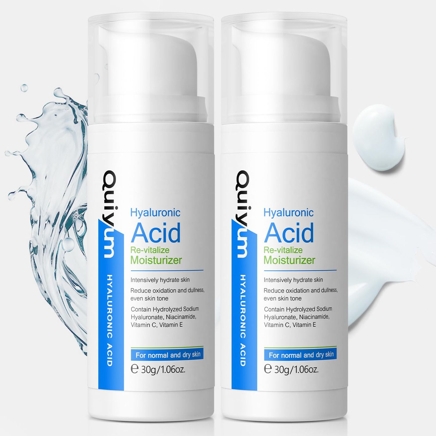 Quiyum Hyaluronic Acid Face Moisturizer, Intense Hydration for Dry Sensitive Skin, Anti Aging Wrinkle Hydrating Face Cream, Day Night Wrinkle Repair for Women Men, 1.06oz, Pack of 2