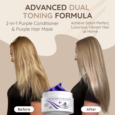 VITAMINS hair cosmetics Keratin Purple Hair Mask - Violet Blue Protein Deep Conditioner Treatment - Toner for Blonde Platinum Silver Gray Ash or Brown Colored Dry and Damaged Brassy Hair