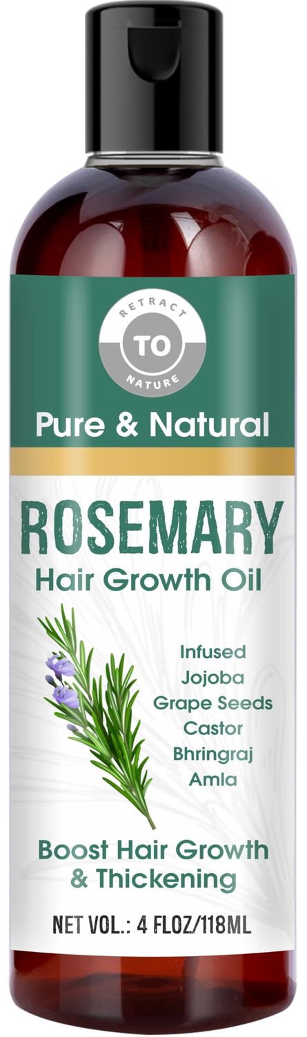 Rosemary Hair Growth Oil - 4 floz118ml - For Hair Fall Control and Nourishment - Made With Castor, Jojoba, Grape Seed, Almond, Amla and Bhringraj Oils