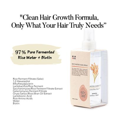 mimosu 97 Rice Water Hair Growth Spray - Fermented Rice Water Biotin Serum, PHA Toner, Korean hair care Formula, 6.8fl.oz