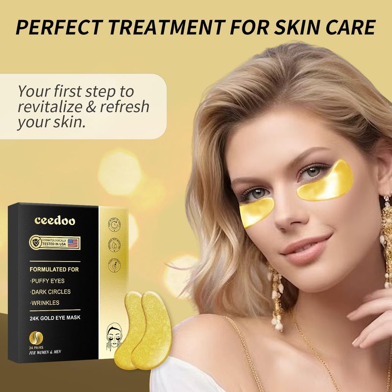 ceedoo Under Eye Patches - 24 Pairs Gold Under Eye Mask for Puffy Eyes, Dark Circles, Eye Bags, Wrinkles, Collagen Eye Gels with Rejuvenating Treatment, Gifts for Women