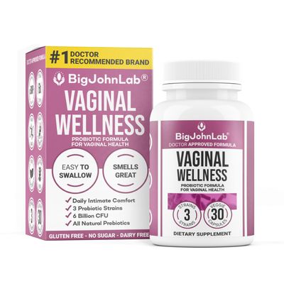 BIGJOHNLAB - Womens Vaginal Probiotics - PH Balance, Odor Control, Yeast, Microbiome Feminine Health - 6B CFU, Licorice Root - Clinically Tested for Freshness Balance - 30 CT