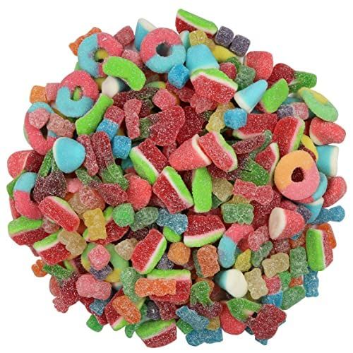 American Best Food, Assorted Sour Mix Gummy Candy Bulk, Sour Kids, Assorted Cubes, Watermelon Slices, Sour Gummy Bears, Sour Twin Cherries, Sour Gummy Pufflettes Gummy Neon Rings (2 lb)