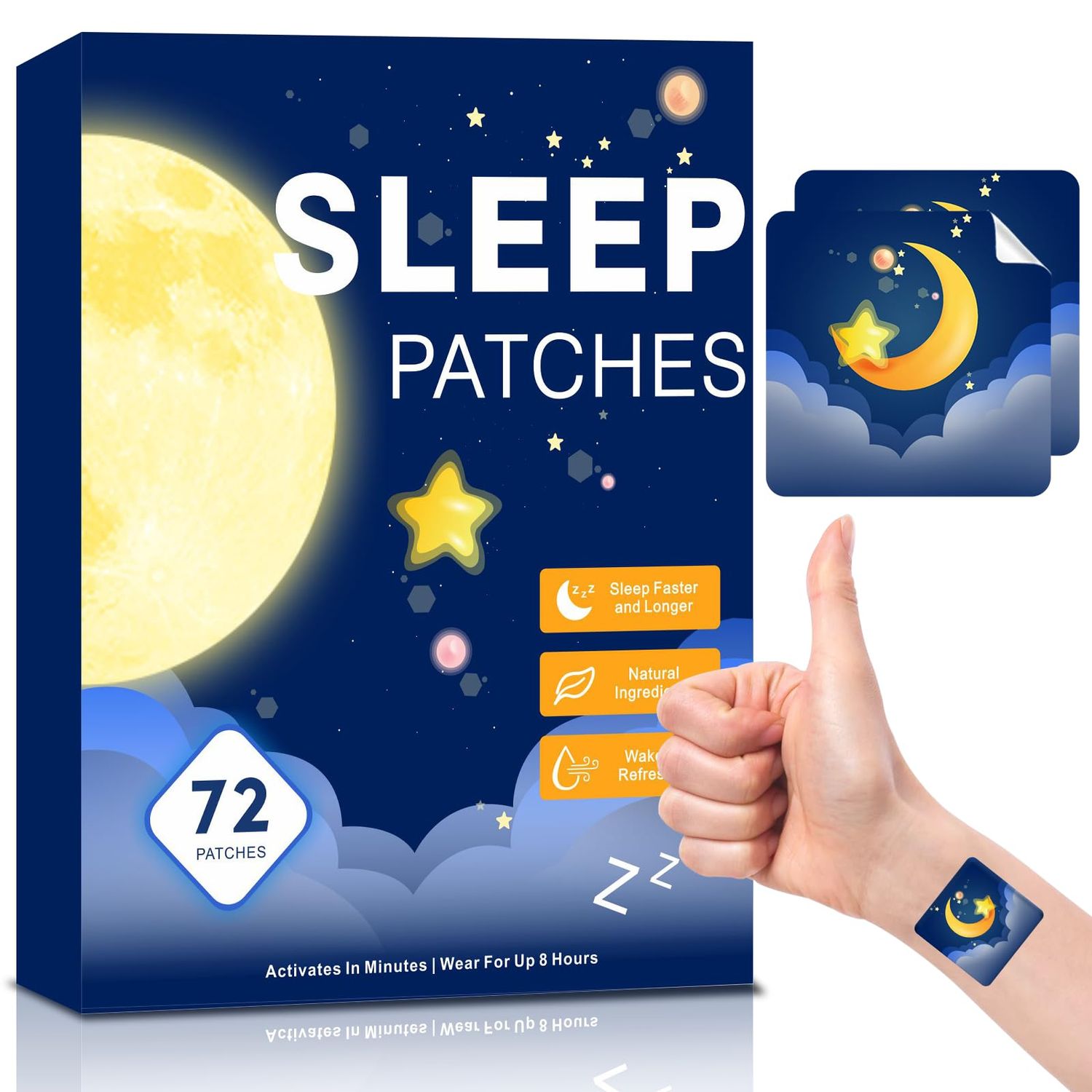 Yongsenina Sleep Patches for Adults Extra Strength, 72 Pack All Natural Deep Sleep Patch with Valerian Melatonin Patches, Quick Acting Ingredients, Wake Up Refreshed for Men and Women