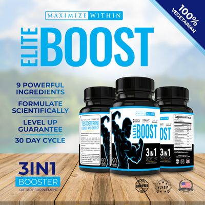 Maximum Slim Elite Boost 3 in 1 Formula Naturally Promotes Testosterone Libido, Energy,Muscle Mass Stamina, Powerful Ingredients Veggie Capsules