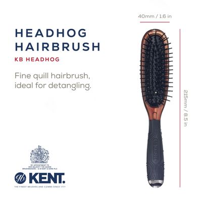 Kent Headhog Detangler Brush, Anti Static Hair Brush with Rounded Nylon Bristles for All Hair Types, Travel Brush with Ergonomic Grip for Easy Styling