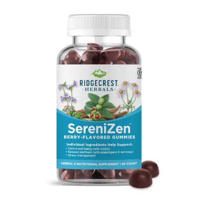 RidgeCrest Herbals SereniZen Gummies with Ashwagandha, GABA, L-Theanine, Chamomile Lemon Balm, Supports Relaxation Calm, Stress Management, Sleep. Daily Health Supplement, 60 Ct, 1-2 Month Supply