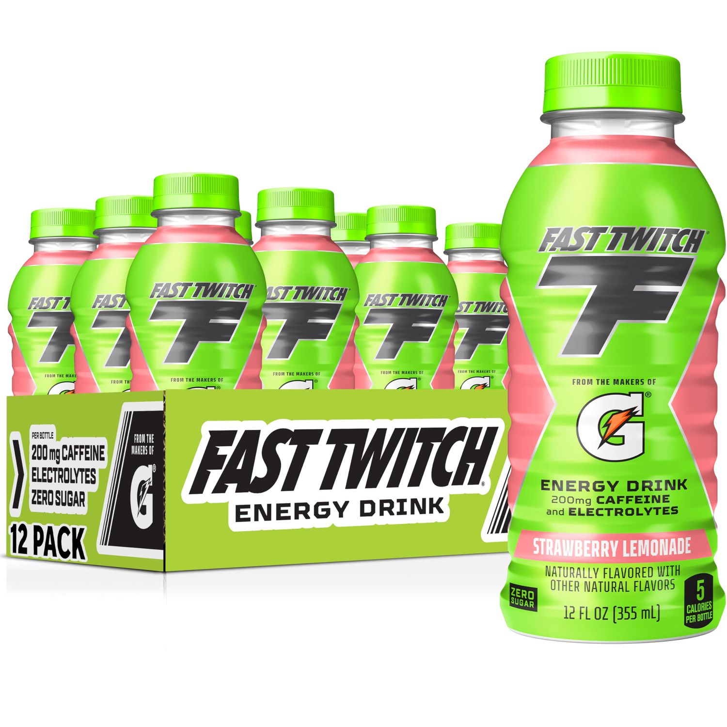 Fast Twitch Energy drink from Gatorade, Strawberry Lemonade, 12oz Bottles, (12 Pack), 200mg Caffeine, Zero Sugar, Electrolytes