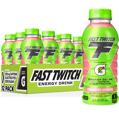 Fast Twitch Energy drink from Gatorade, Strawberry Lemonade, 12oz Bottles, (12 Pack), 200mg Caffeine, Zero Sugar, Electrolytes