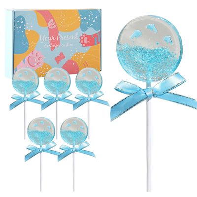 KWOLYKIM Blue Dolphins Shape Candy Lollipops Individually Wrapped Gfit Box Suckers Bulk Handmade Lollipops Great Stocking Stuffer or Birthday Party Favors Pack of 6