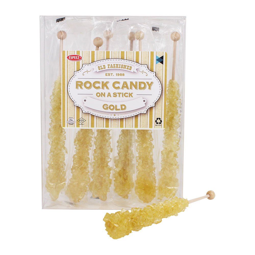 Extra Large Rock Candy Sticks: 6 Gold Espeez Rock Candy Sticks - Original Flavor - Individually Wrapped for Candy Buffet, Baby Showers, Wedding Receptions, Anniversaries