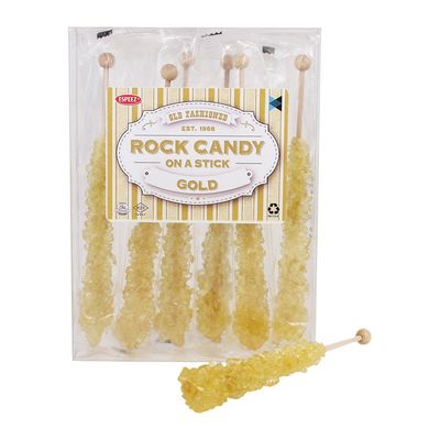 Extra Large Rock Candy Sticks: 6 Gold Espeez Rock Candy Sticks - Original Flavor - Individually Wrapped for Candy Buffet, Baby Showers, Wedding Receptions, Anniversaries