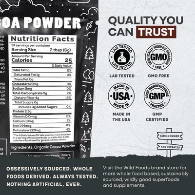 Wild Foods Organic Cocoa Powder Single Origin Unsweetened Keto Chocolate Powder for Cooking Baking 100 Natural Cacao Beans Sugar Free Non Dutch Raw Superfood 12 oz