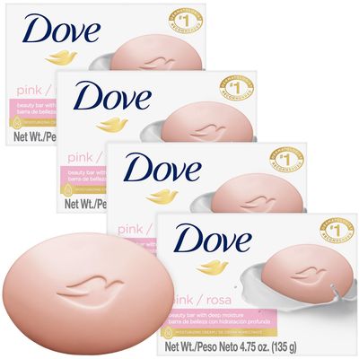 Dove Soap, Pink Beauty Bar 4-Pack - 3-in-1 Moisturizing Face, Body Hand Soap, 4.75 Oz Ea