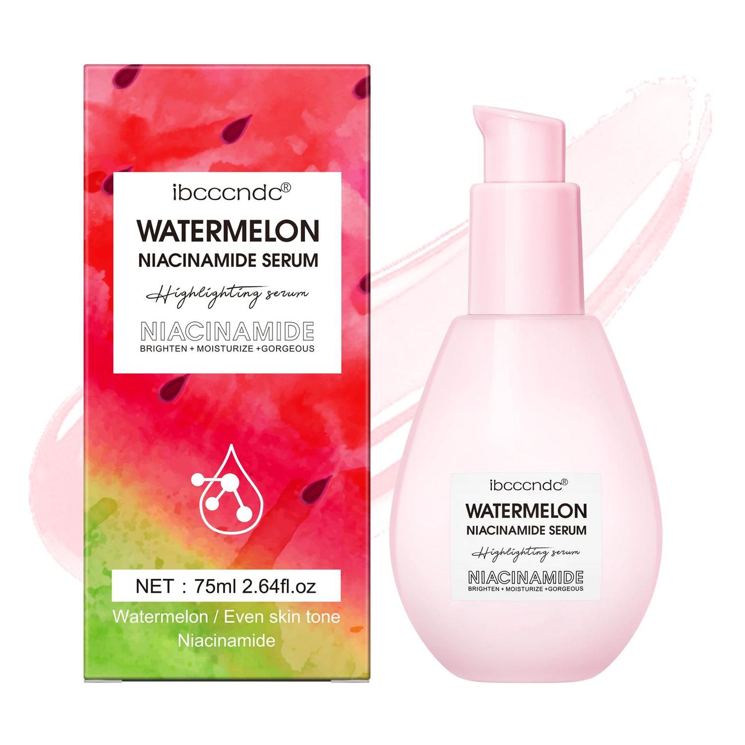 Watermelon Niacinamide Highlighting Serum - Illuminating Makeup Primer Facial Serum with Hyaluronic Acid - Moisturizing, Lightweight Priming for Glowing Skin Care (75ml)