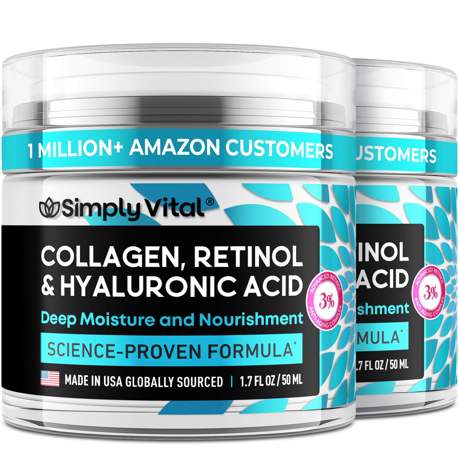 SimplyVital Collagen Face Moisturizer - Anti-Aging Retinol Cream for Face, Neck Dcollet with Hyaluronic Acid - Made in USA, Daily Moisturizer Face Cream, 2-Pack