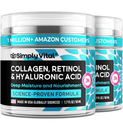 SimplyVital Collagen Face Moisturizer - Anti-Aging Retinol Cream for Face, Neck Dcollet with Hyaluronic Acid - Made in USA, Daily Moisturizer Face Cream, 2-Pack