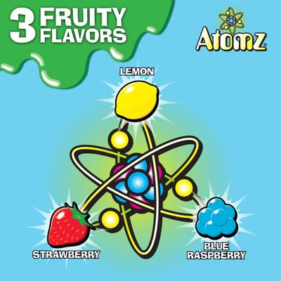 TOXIC WASTE - Atomz - Sour, Tangy, Chewy Candy - 3 Assorted Flavors: Lemon, Strawberry, Blue Raspberry - 2.12 oz. Bag - 12 Pack