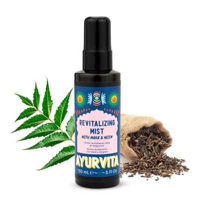 AyurVita Hair Mist - Revitalizing Volumizing Hair Care Mist - Frizz Control Detangling Heat Protectant Spray - Maka For Hair Growth - Neem To Prevent Dryness Dandruff - 5 fl oz