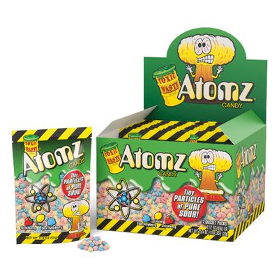 TOXIC WASTE - Atomz - Sour, Tangy, Chewy Candy - 3 Assorted Flavors: Lemon, Strawberry, Blue Raspberry - 2.12 oz. Bag - 12 Pack