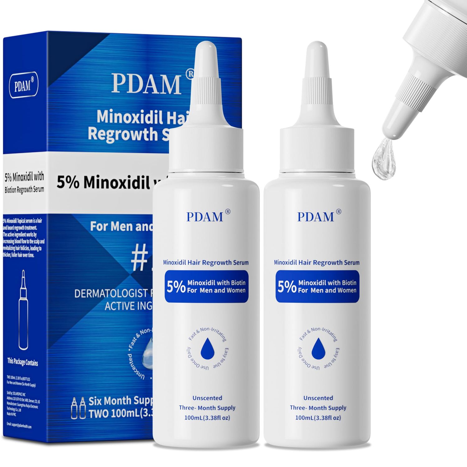 5 Minoxidil for Men Hair Growth Serum - Minoxidil for Women Serum with Biotin for Thicker Healthier, Minoxidil for Men Restore Fuller Beard Hair Growth Oil Unisex 3.38 FL OZ for 3 Months 2 Pack