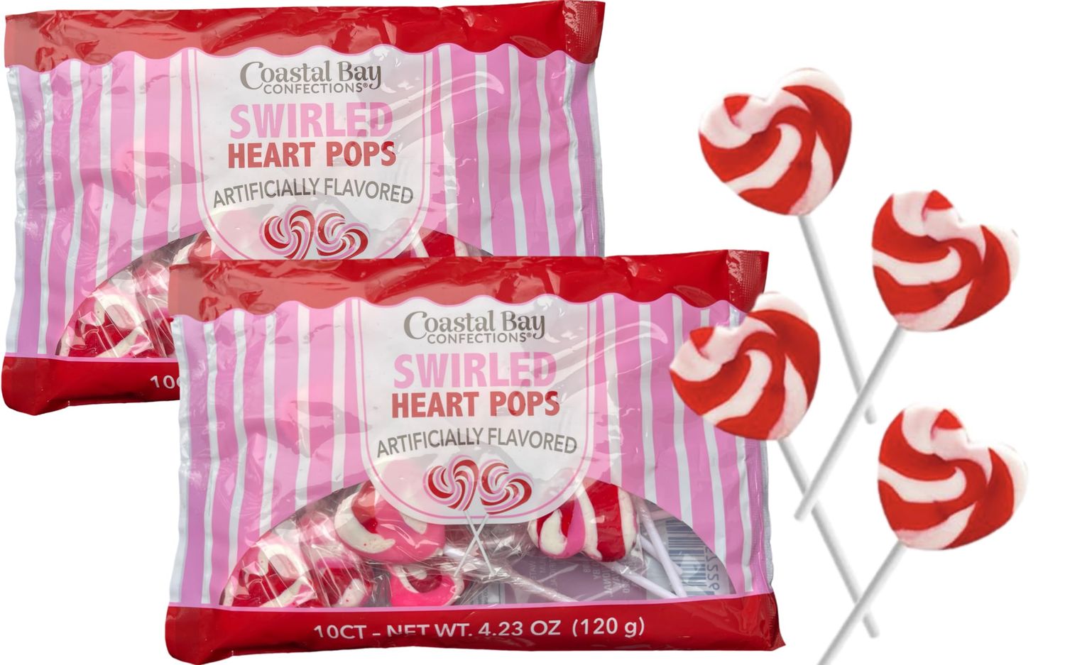 Swirled Heart Lollipops (20 count) - Red, Pink and White Individually Wrapped Pops School Kids Teacher Party