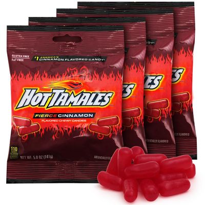 Hot Tamales Fierce Cinnamon Candy, 4 Pack Hot Cinnamon candy 5oz Each, Ideal for Cinnamon Candy Lovers and Fans of Hot Tamales, Perfect Hot Tamales Candy for Snacking, Sharing, Parties, or Gifting