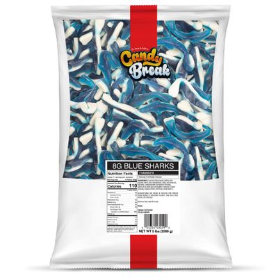 Candy Break Fruity Sweet Blue Sharks 5 lbs Share Size Bag - Chewy Gummy Bulk Candy Pack - Snacks for Kids Grown Ups Share Size Bag