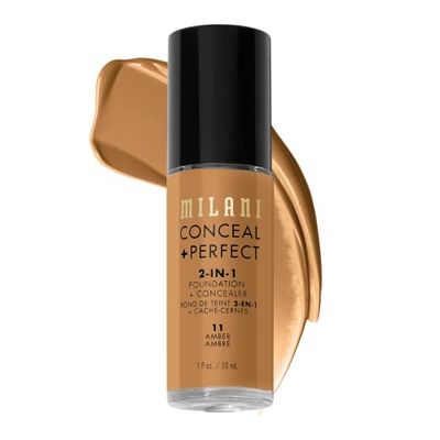 Milani Conceal Perfect 2-in-1 Foundation Concealer - Amber (1 Fl. Oz.) Cruelty-Free Liquid Foundation - Cover Under-Eye Circles, Blemishes Skin Discoloration for a Flawless Complexion
