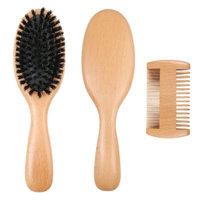 OWIIZI 100 Boar Bristle Hair Brush Set for Women Mens Soft Natural Boar Bristle Wooden Detangler Brush and Comb Set for Long Curly Fine Hair