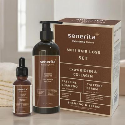 Senerita Anti Hair Loss Set, Extra Biotin Collagen, Caffeine Shampoo and Serum, 13.5 fl oz 1.01 fl oz
