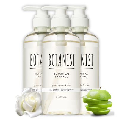 Botanist Organic Shampoo for Frizzy Dry Hair Women Men, Anti-Frizz Clarifying Shampoo with Macadamia Nut Oil Sugarcane Extract Japan, Sulfate Silicone Free, GREEN APPLE ROSE, 15.5 Fl Oz, 3EA