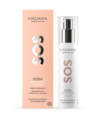 MDARA Organic Skincare SOS Hydra Recharge Cream - 50ml, Intensely hydrating moisturiser with hyaluronic acid and linseed, Dermatologically proven face cream for dry skin, Organic certified
