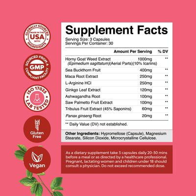 Horny Goat Weed for Women Complex - Invigorating Female Support Blend with Ashwagandha Panax Ginseng and Maca Root Capsules for Women for Helps Increase Drive Energy and Mood and Curb Dryness