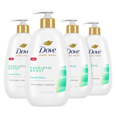 Dove Prebiotic Boost Hand Wash Gentle Detox 4 Count for Lasting Softness, with Marine Algae Adaptogen, 12 oz